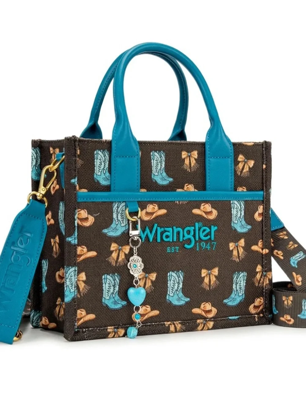 Wrangler Western Cowboy Print Tote Bag Coffee - Picture 8 of 8